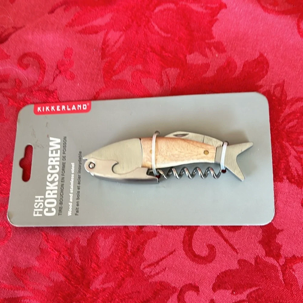 Heavy duty Wood stainless steel fish corkscrew and opener